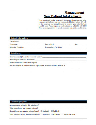 management new patient intake form template