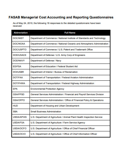 managerial cost accounting questionnaire