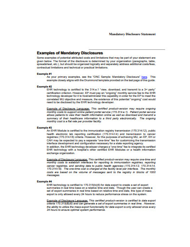 25  Disclosure Statement Templates in PDF DOC