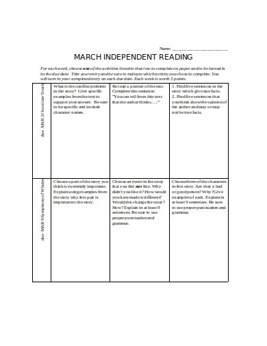 march independent reading log