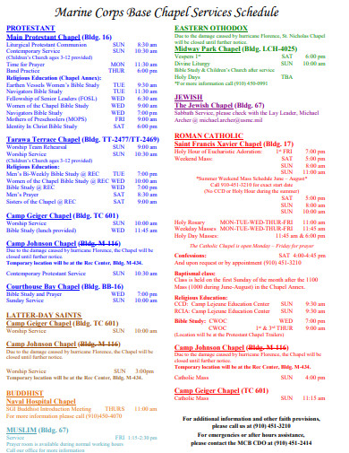 marine corps base chapel services schedule template