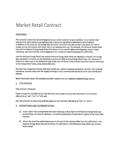 market retail contrat template