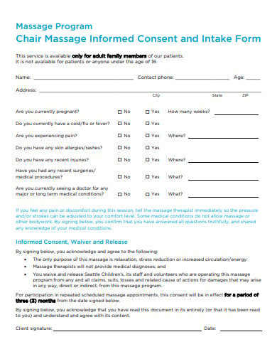massage informed consent and intake form template