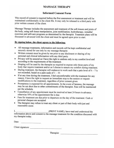 massage sample consent form template