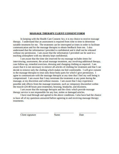 massage therapy client consent form template