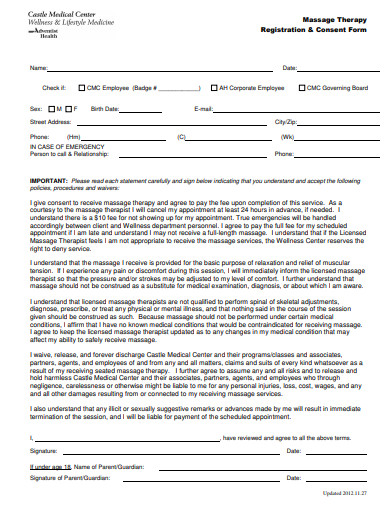 massage therapy registration consent form template