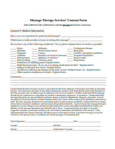 massage therapy services consent form template