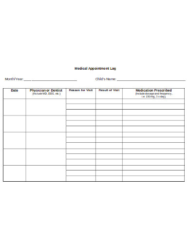 medical appointment log template