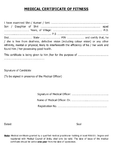 Format Of Medical Fitness Certificate Pdf