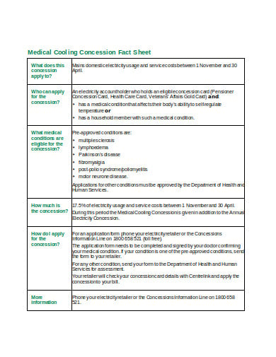 medical cooling concession fact sheet template