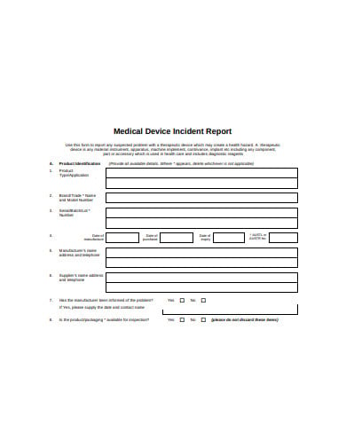 medical device incident report template
