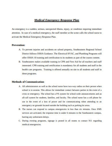 11+ Medical Emergency Response Plan Templates in PDF | DOC