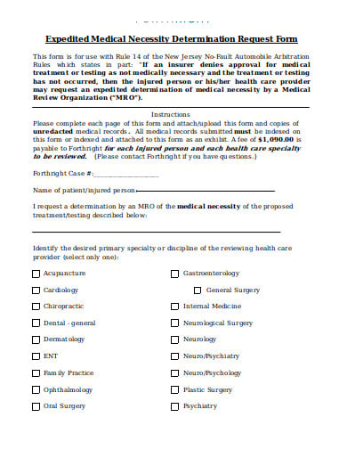 medical necessity determination request form