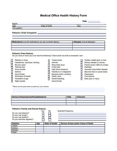 medical office health history form template