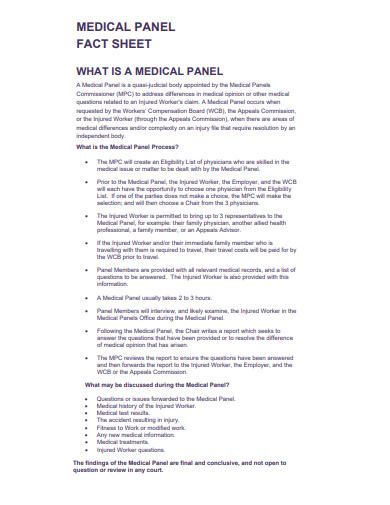 medical panel fact sheet template