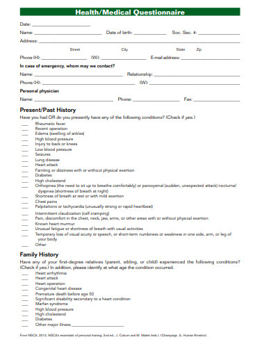 19+ Medical History Questionnaire Templates in PDF | DOC