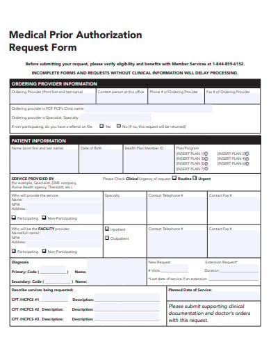 medical prior authorization form format