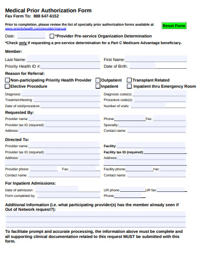 medical prior authorization form template