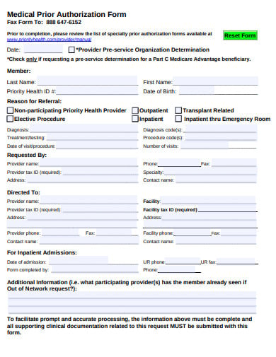 15 Medical Prior Authorization Form Templates Pdf Doc 7154