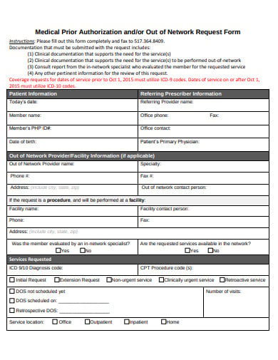medical prior authorization network request form template