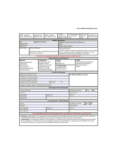 medical prior authorization request form example