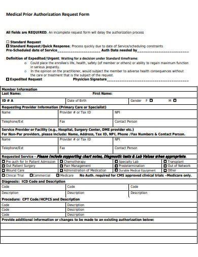 medical prior authorization request form template