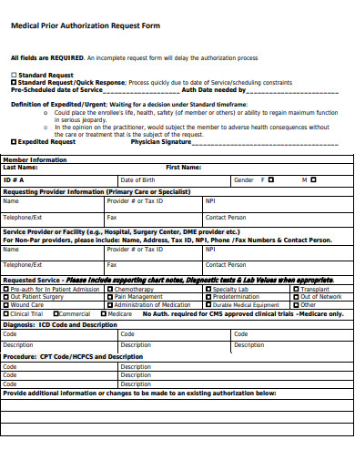 15  Medical Prior Authorization Form Templates PDF DOC