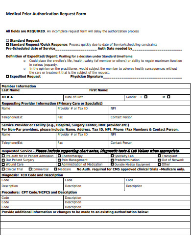 15 Medical Prior Authorization Form Templates PDF DOC