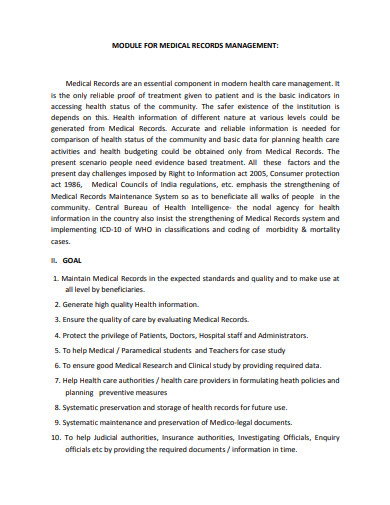 medical record management format