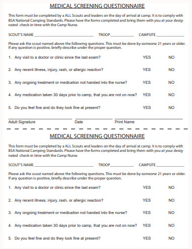 16+ Medical Screening Questionnaire Templates in PDF | Microsoft Word