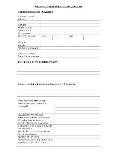 medical self assessment form template