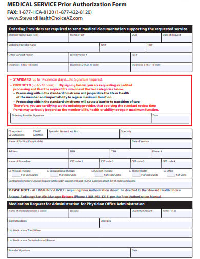 medical service prior authorization form template
