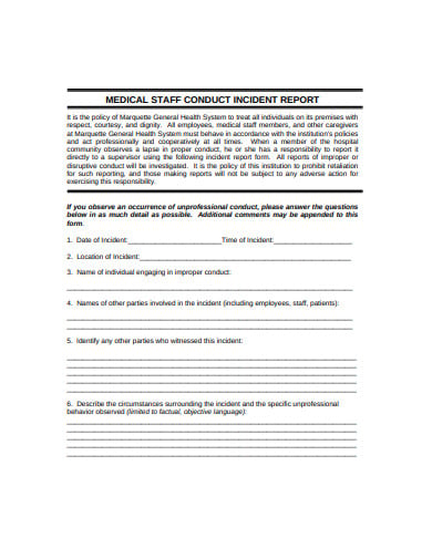 medical staff conduct incident report format
