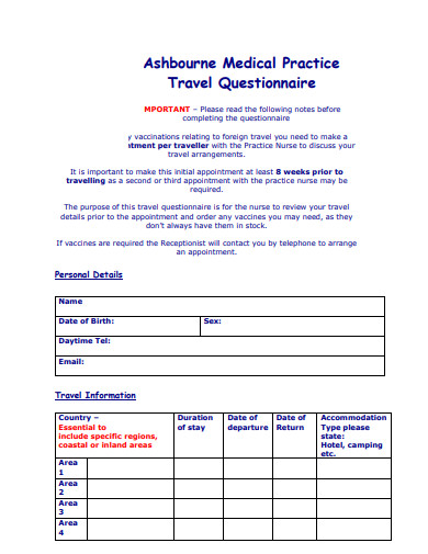 travel medical questionnaire