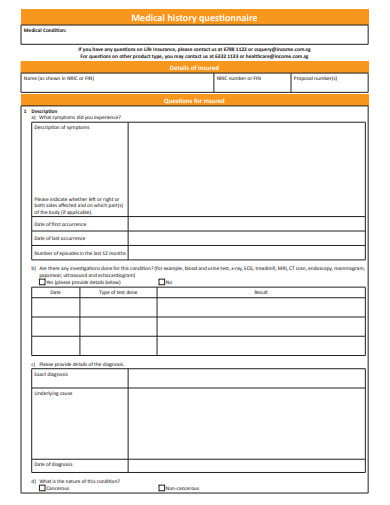 medical history questionnaire template