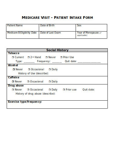 medicare visit patient intake form template