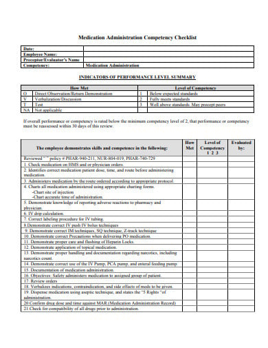 medication administration competency checklist template