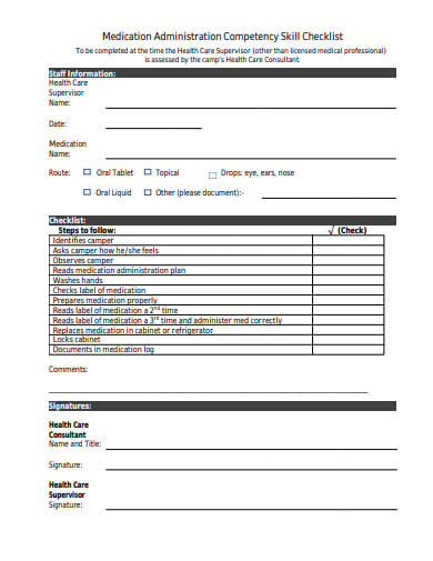 medication administration competency skill checklist template