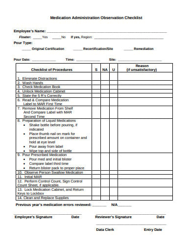 medication administration observation checklist template