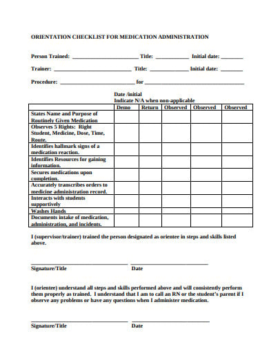 medication administration orientation checklist template