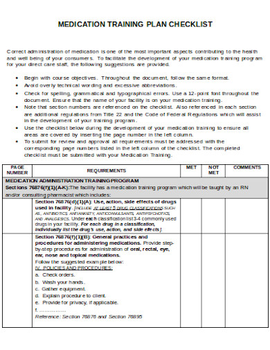 medication administration training plan checklist template