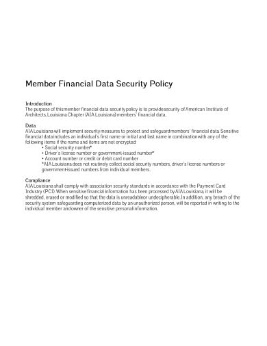 member financial data security policy template