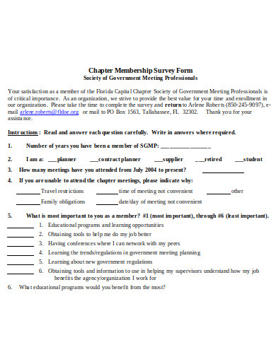 Example Member Inquiry Form 5+ Membership Survey Templates - PDF, DOC