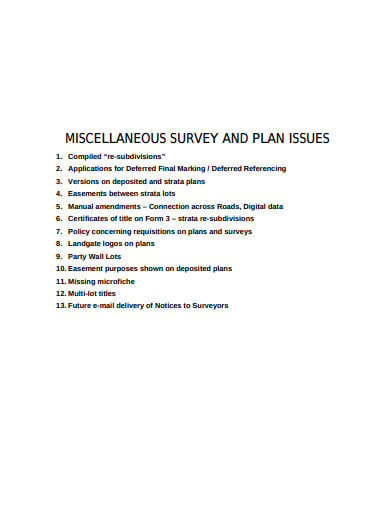 miscellaneous survey and plan issues template
