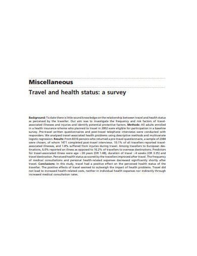 miscellaneous travel and health status survey template