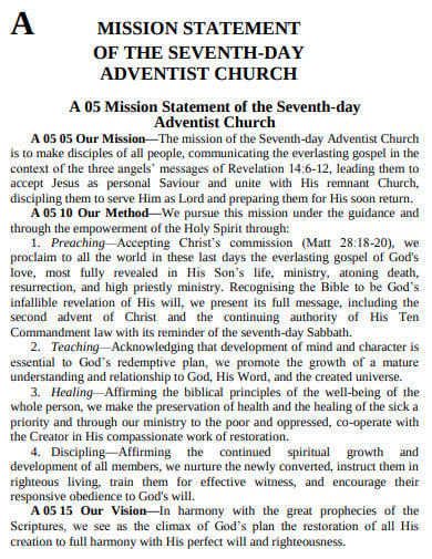 mission statement of the adventist church template