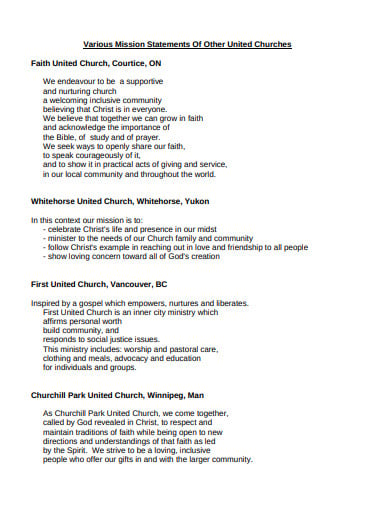 mission statements of other united churches template