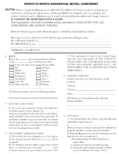 month to month residential rental agreement template
