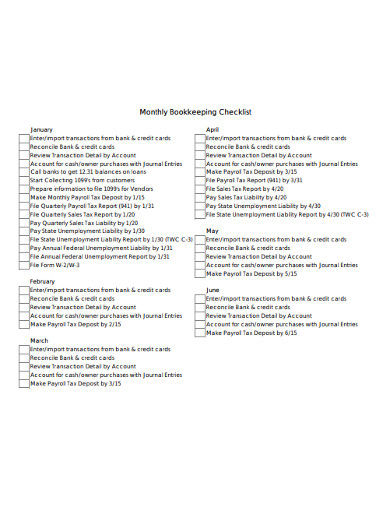 monthly bookkeeping checklist