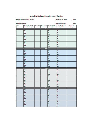 monthly dialysis excersie log template